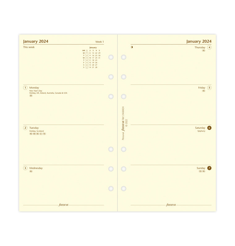 Week On Two Pages Diary - Personal Cotton Cream 2024 English - Filofax