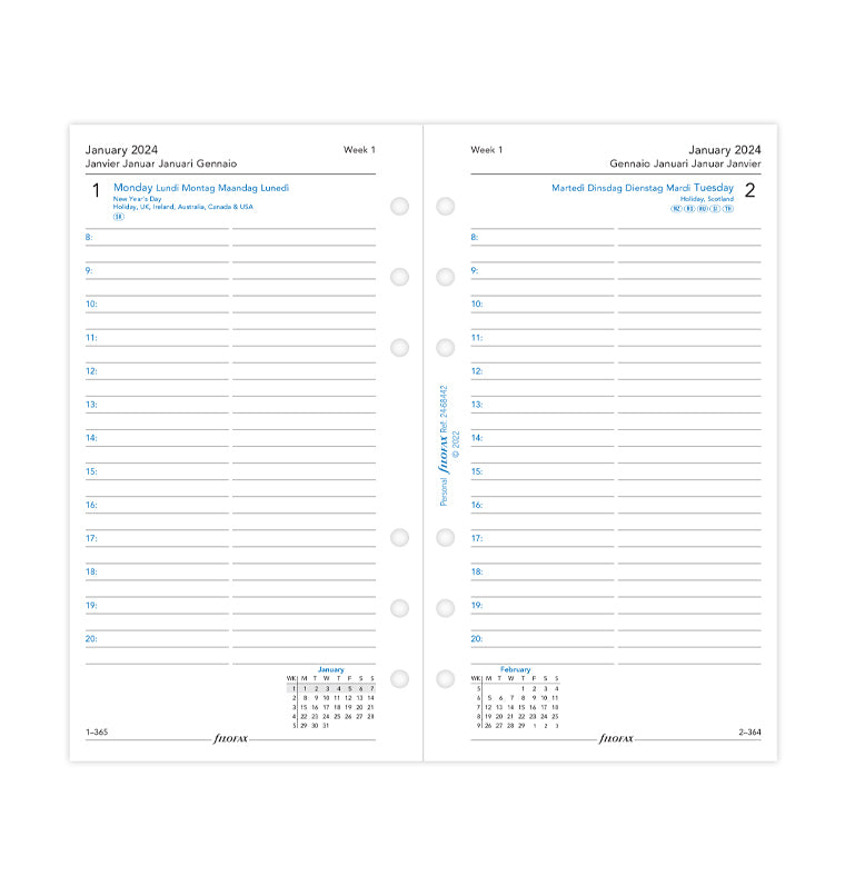 One Day On A Page Diary With Appointments - Personal 2024 Multilanguage