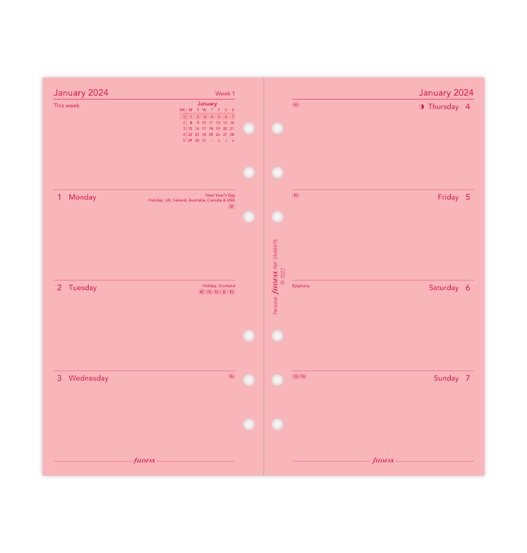 Week On Two Pages Diary - Personal Pink 2024 - Filofax