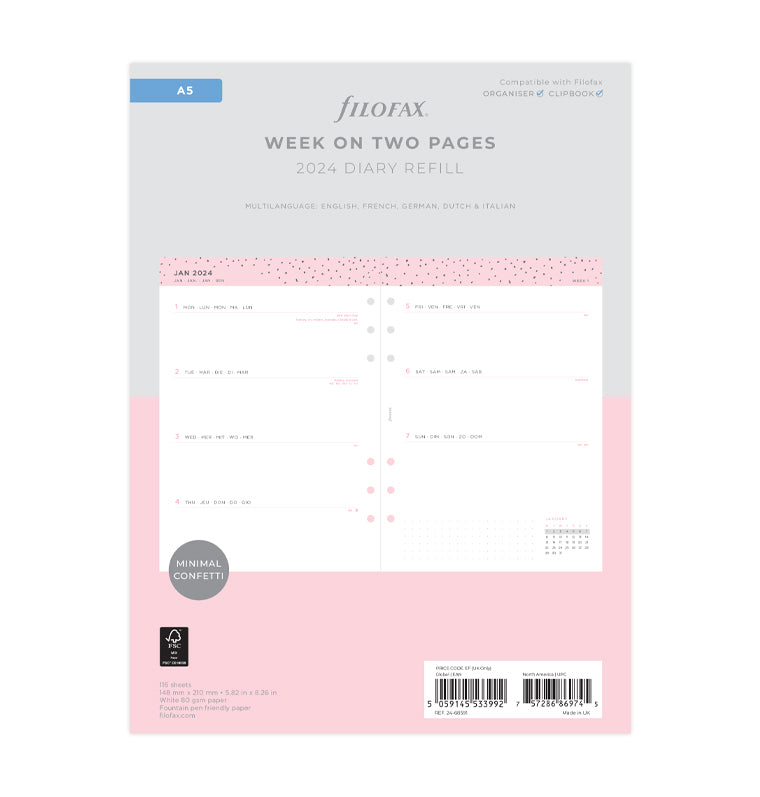 Confetti Week On Two Pages Diary - A5 2024 Multilanguage - Filofax
