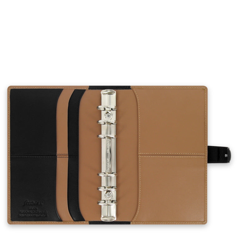 Nappa Personal Leather Organizer Taupe/Black Inside pockets