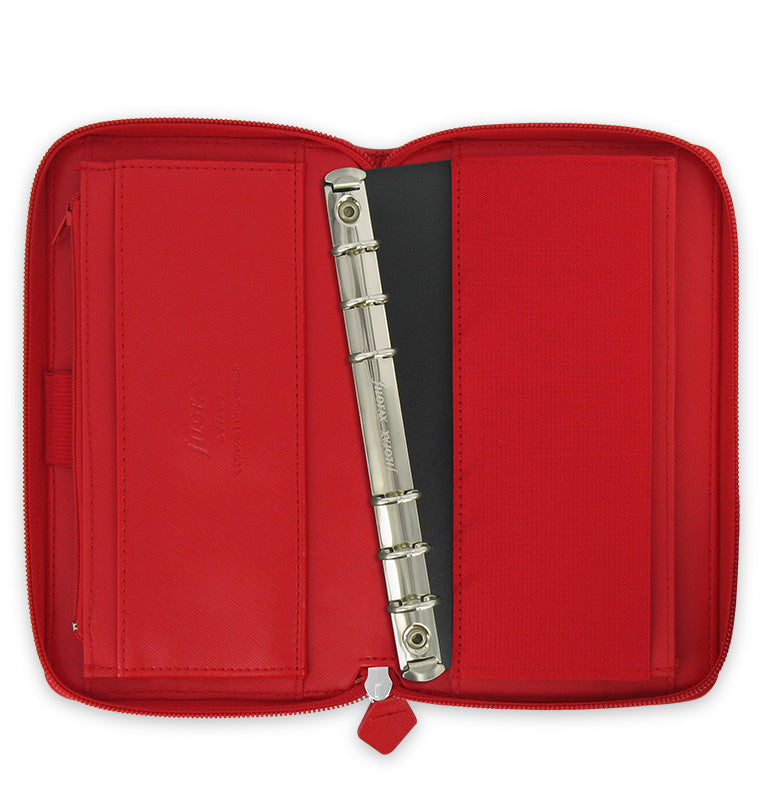 Saffiano Personal Compact Zip Organizer Poppy Removable ring mechanism
